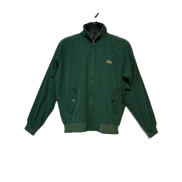 IZOD Lacoste 80's Green Zip Up Large Harrington Bomber Jacket Plaid Lining Vtg - Picture 1 of 10